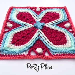 Crochet Pattern Fairy Wings granny square afghan block for sampler blanket advanced crochet pattern by Polly Plum image 3