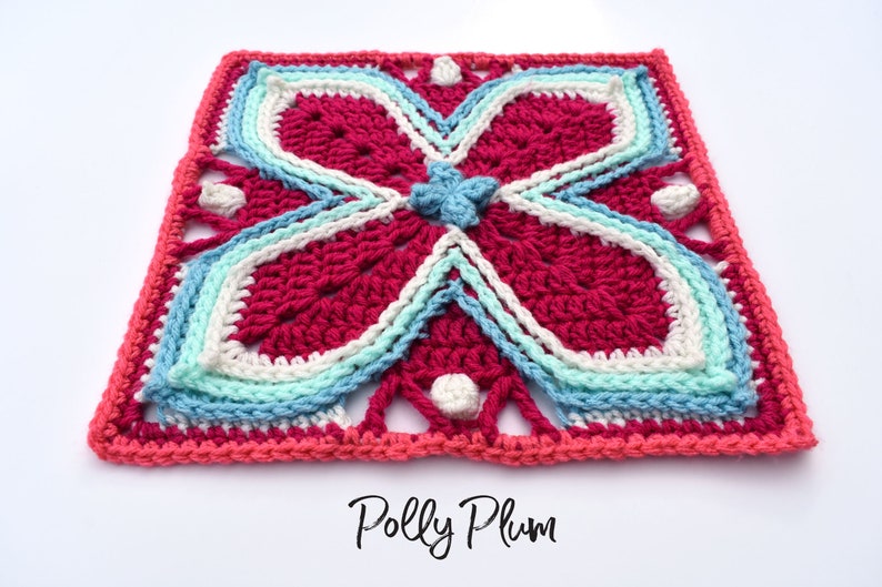 Crochet Pattern Fairy Wings granny square afghan block for sampler blanket advanced crochet pattern by Polly Plum image 3