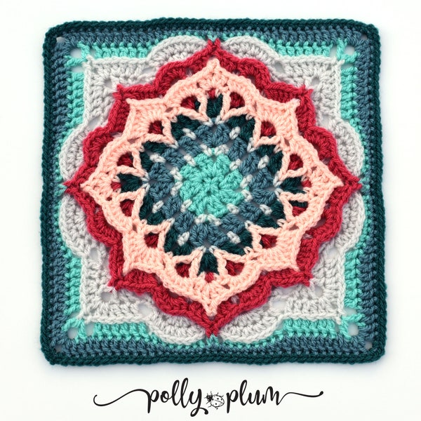 Crochet Pattern - Letitia granny square afghan block for sampler blankets by Polly Plum