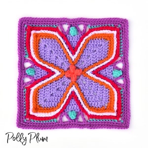 Crochet Pattern - Fairy Wings granny square afghan block for sampler blanket advanced crochet pattern by Polly Plum