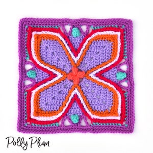 Crochet Pattern - Fairy Wings granny square afghan block for sampler blanket advanced crochet pattern by Polly Plum