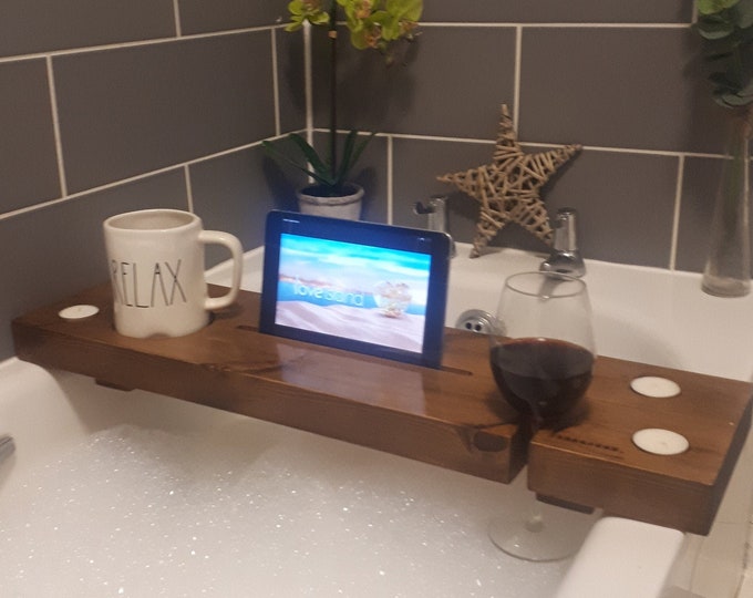 Bath Board with IPad & wine holder | Bath caddy wine holder | Bath Plank with Tablet holder