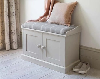 Handcrafted Wooden Shoe Bench with Doors and Seated Area | Entryway Storage Furniture | Mudroom Organiser