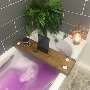 Bath Board with iPad & wine holder Bath caddy wine holder Bath Plank with Tablet holder image 8