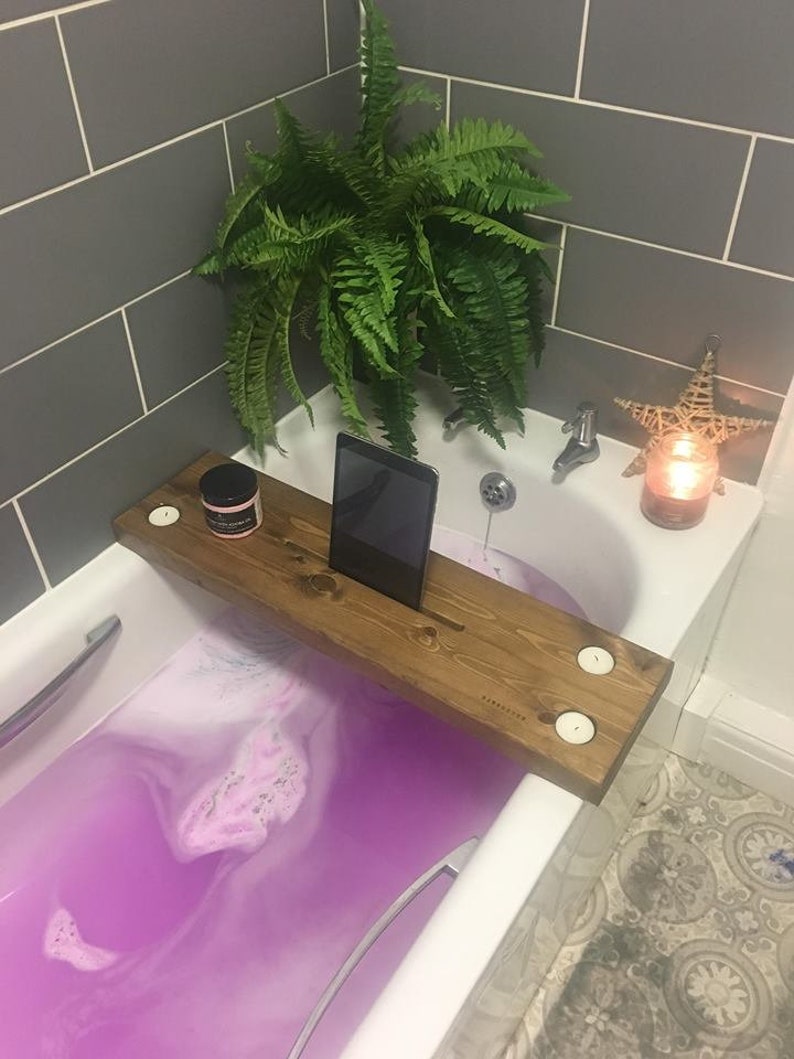 Bath Board with iPad & wine holder Bath caddy wine holder Bath Plank with Tablet holder image 8