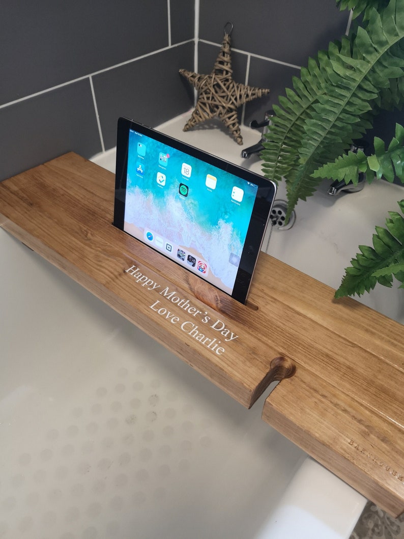 Wooden Bath Caddy with IPAD wine holder cup holder Etsy