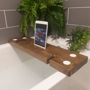 Bath Board with iPad & wine holder Bath caddy wine holder Bath Plank with Tablet holder image 6