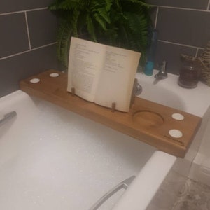 Bath Board with iPad & wine holder Bath caddy wine holder Bath Plank with Tablet holder image 9