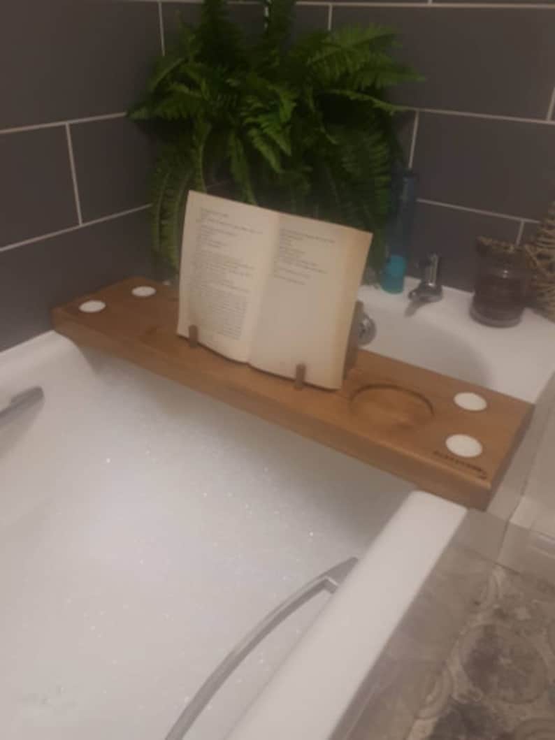 Bath Board with iPad & wine holder Bath caddy wine holder Bath Plank with Tablet holder image 9