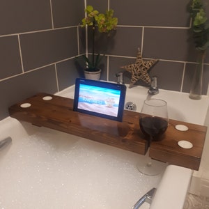 Bath Board with iPad & wine holder Bath caddy wine holder Bath Plank with Tablet holder image 4