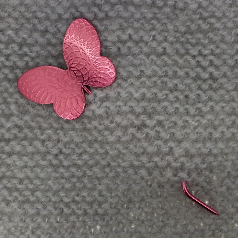 Handmade Copper Shawl Pin or Hair Pin Reddish Purple Embossed Butterfly Motif#2 Scarf Pin Sweater Pin Wrap Pin Hair Stick Md Sz