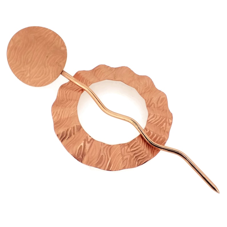 Cowl Pin Hair Stick Embossed Flowing Water Copper Shawl Pin Kilt Pin Hair Pin Brooch X-Large Size 2.5 OD Knitter Gifts Sweater Pin
