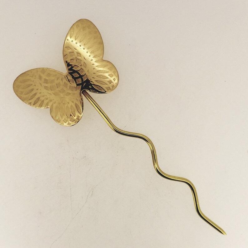 Shawl Pin Hair Pin Butterfly Motif#2 Handmade Embossed Brass Scarf Pin Sweater Pin Wrap Pin Bun Holder Hair Stick Md Sz