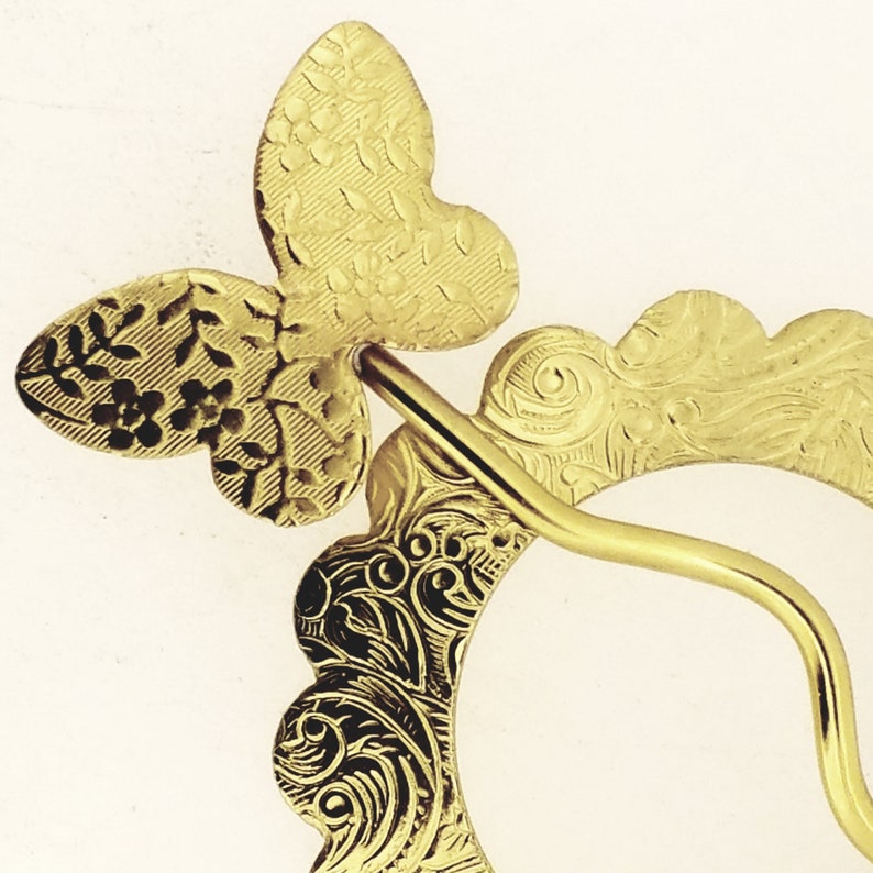Brass Open Circle Shawl Pin Butterfly Flower Motif Apparel Closure For Scarf Sweater Wrap Cloak Shrug Kilt Bun Holder Small Size