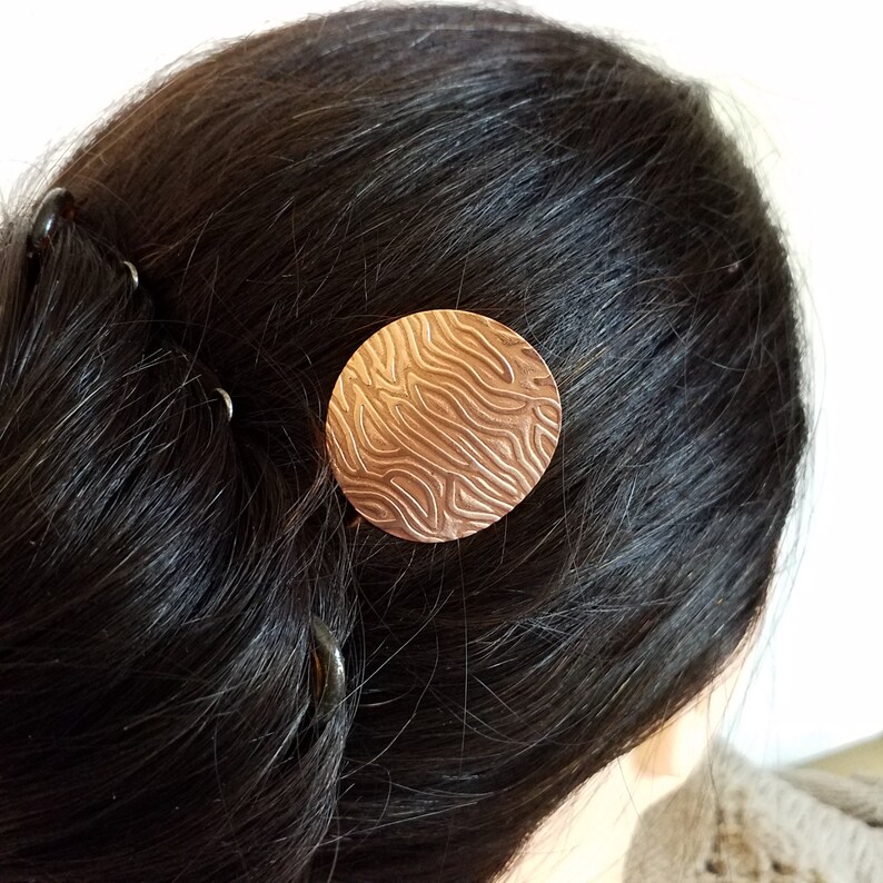 Cowl Pin Hair Stick Embossed Flowing Water Copper Shawl Pin Kilt Pin Hair Pin Brooch X-Large Size 2.5 OD Knitter Gifts Sweater Pin