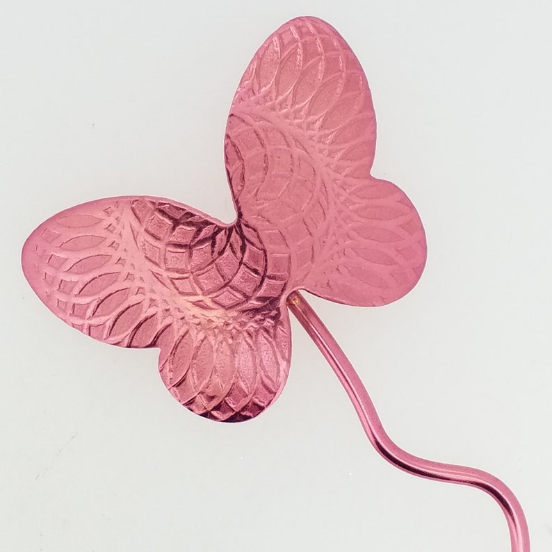 Handmade Copper Shawl Pin or Hair Pin Reddish Purple Embossed Butterfly Motif#2 Scarf Pin Sweater Pin Wrap Pin Hair Stick Md Sz