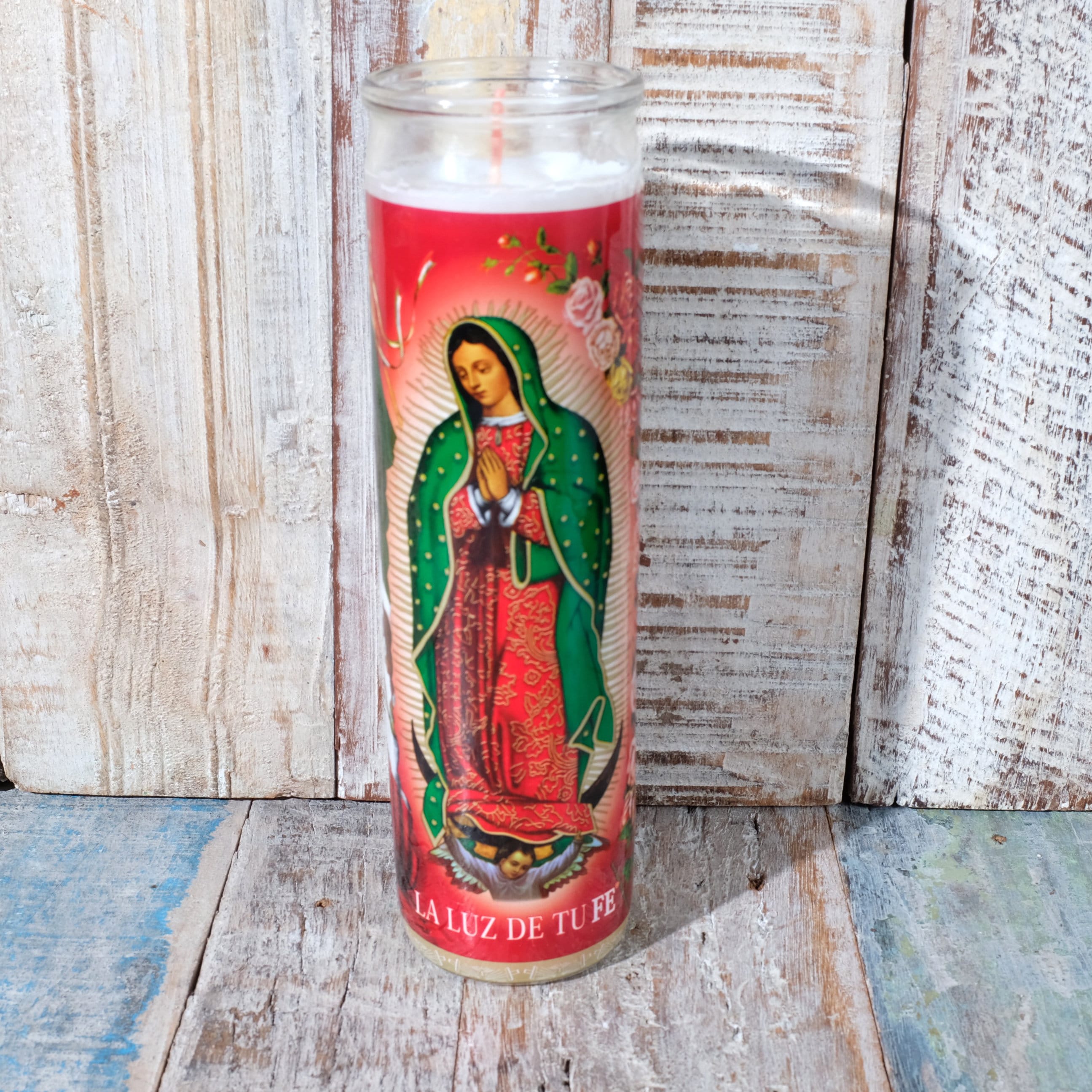 Mexican Glass Religious Prayer Candle Virgen Guadalupe Etsy