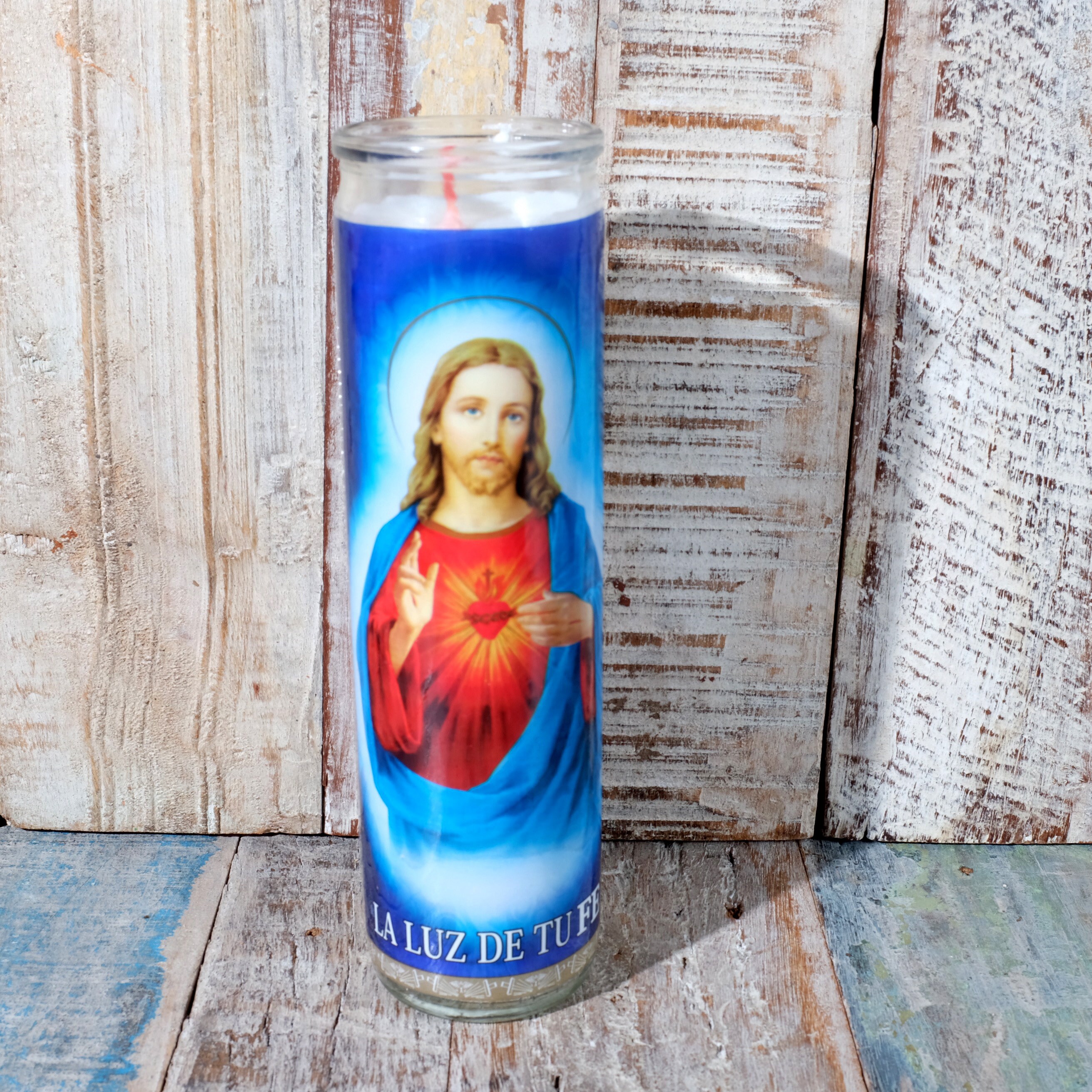 Mexican Glass Religious Prayer Candle Sacred Heart Etsy