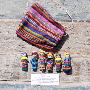 Guatemalan Worry Dolls 6 x Large Dolls in pouch.