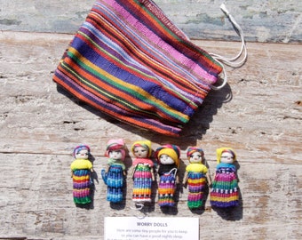 Guatemalan Worry Dolls 6 x Large Dolls in pouch.