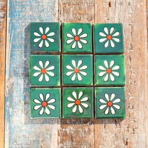Mexican Tile Set of 9 SMALL Tiles 5cm x 5cm Amapola Verde