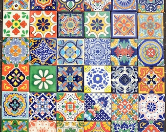 Mexican Tile Set of 36 Individual Tiles Large MEXICO UNO MIX