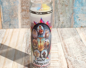 Mexican Scented Glass Prayer Candle - Siete Potencias