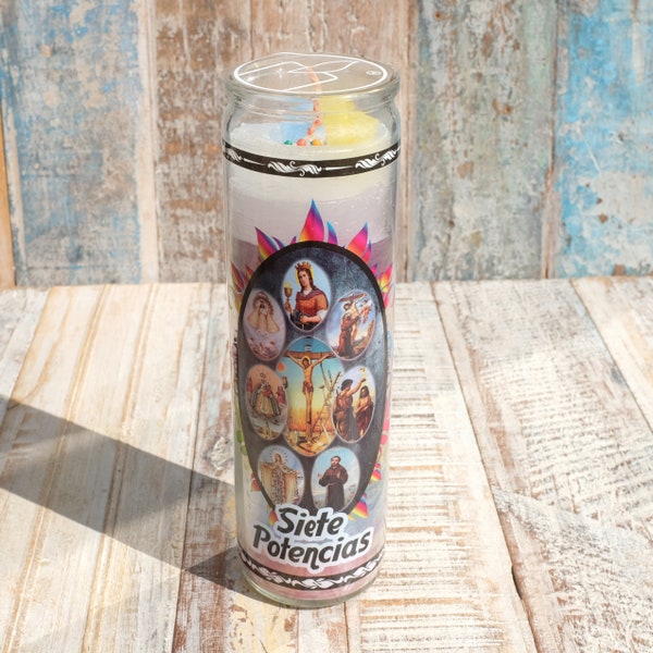 Mexican Scented Glass Prayer Candle - Siete Potencias