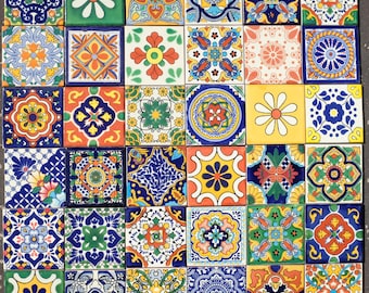 Mexican Tile Set of 36 Individual Tiles Large MEXICO MIX