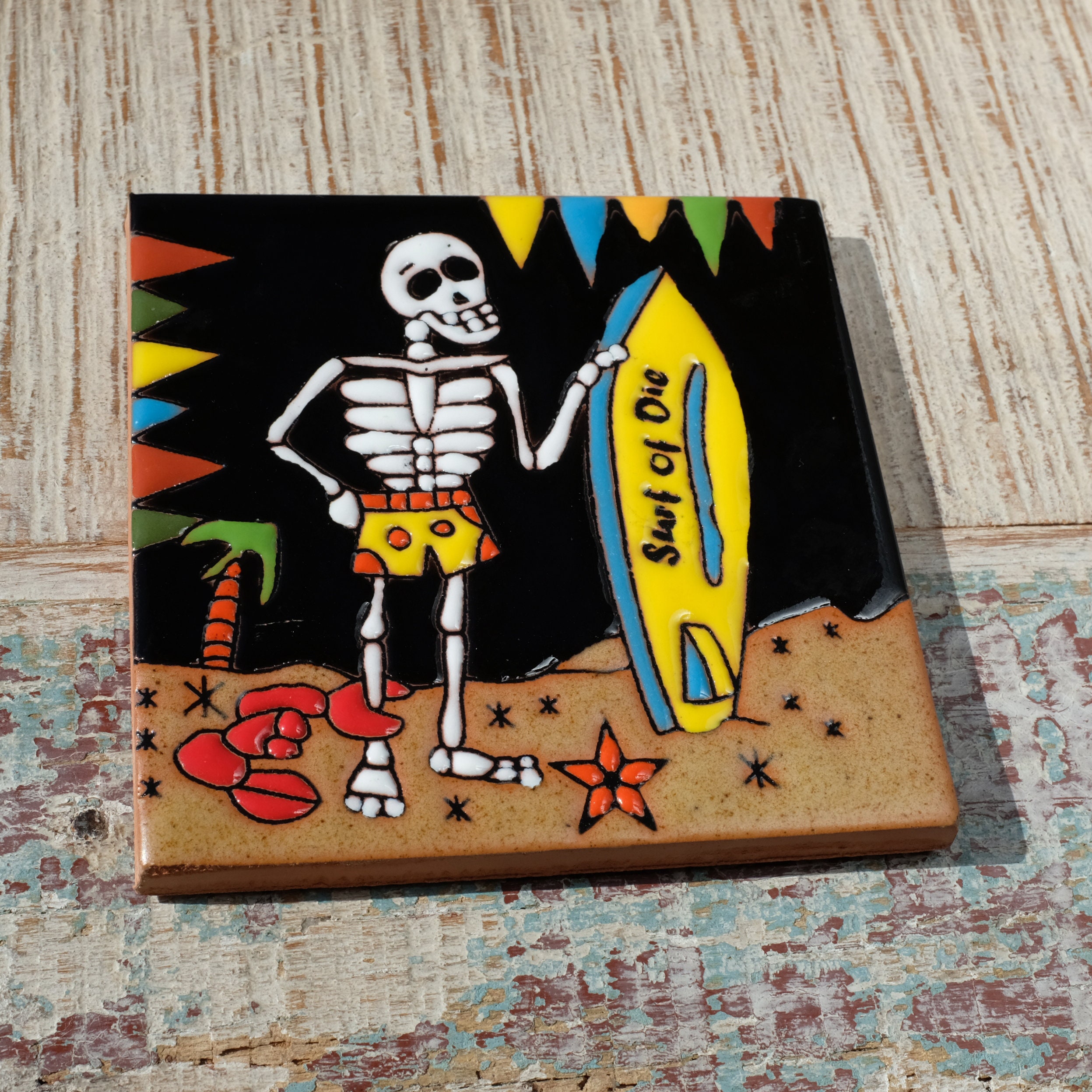 Mexican Tile Relief Skeleton Surf or Die - Etsy