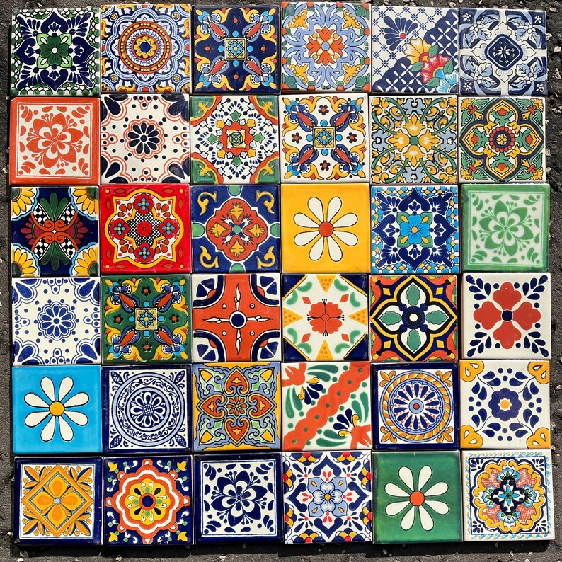 Mexican Tile Set of 36 Individual Tiles Large MILAGROS MIX image 1