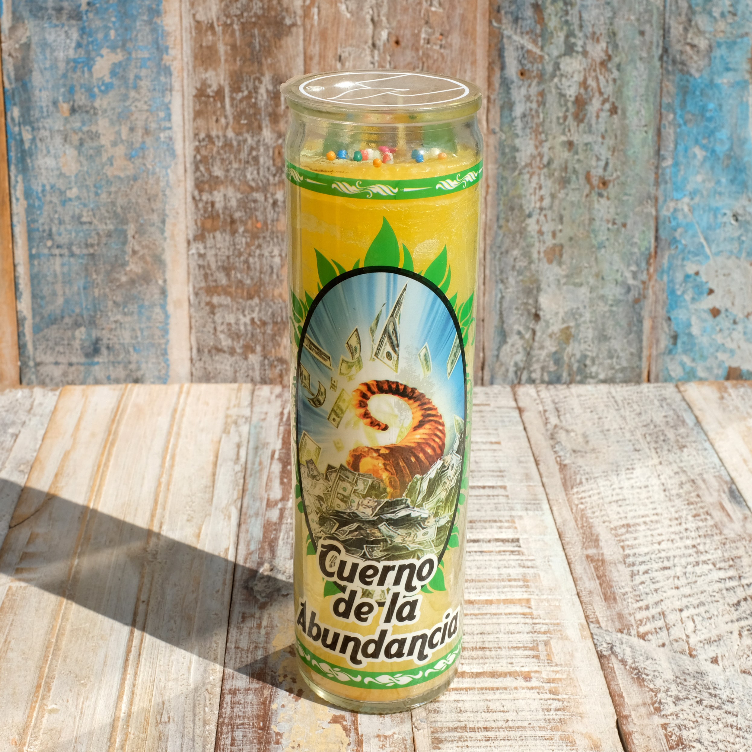 Mexican Scented Glass Prayer Candle - Cuerno de la Abundancia
