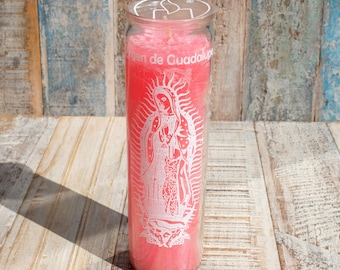 Mexican Scented Glass Prayer Candle - Virgen de Guadalupe