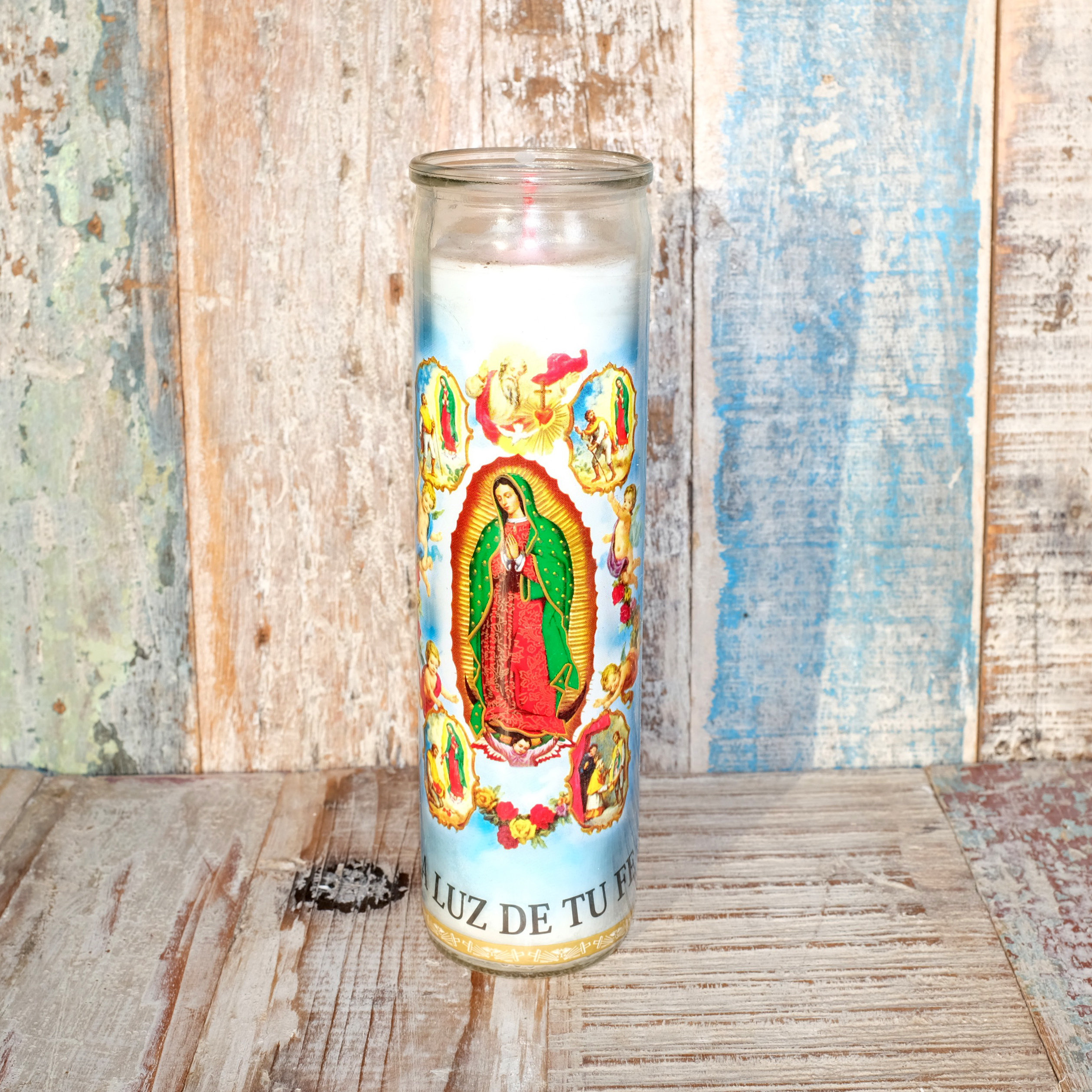 Mexican Glass Religious Prayer Candle Virgen Guadalupe Etsy