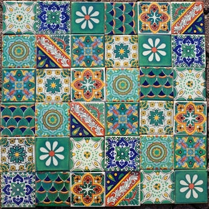 Mexican Tile Set of 36 Individual Tiles Large BOTANIST