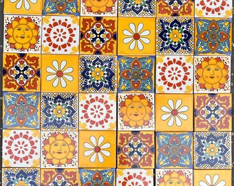 Mexican Tile Set of 36 Individual Tiles Large SONRISA MIX