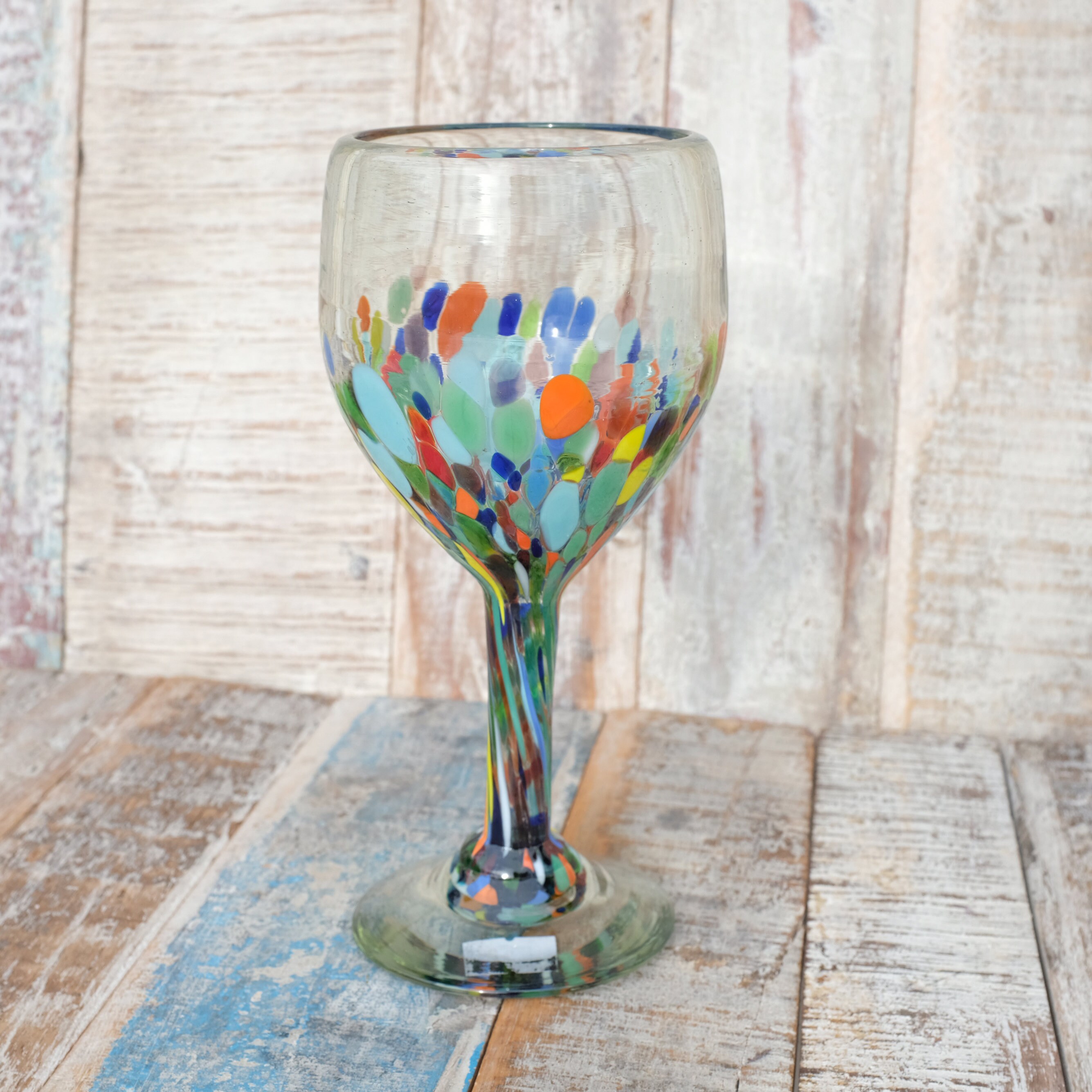 Mexican Recycled Blue CONFETTI Wine Glasses X 6 - Etsy display picture 1