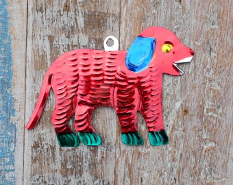 Mexican Tin Decoration Dog RED
