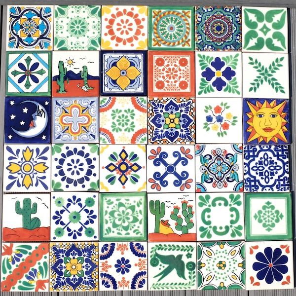 Mexican Tile Set of 36 Individual Tiles Large PATCHWORK DOS