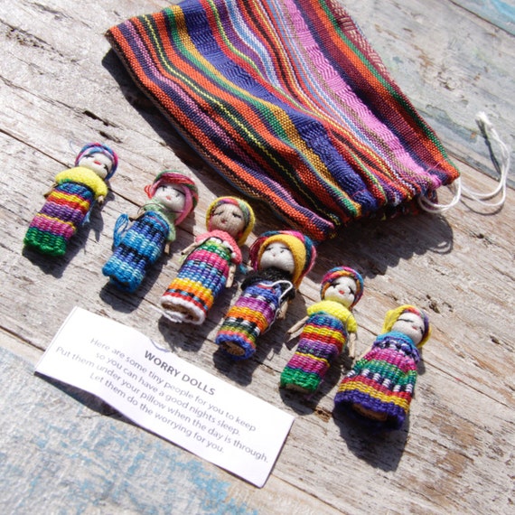 Set of 11 Guatemalan Handmade Worry Doll With a Colourful Crafted Storage  Bag Anxiety Dolls Worry Doll Guatamalan Doll. 