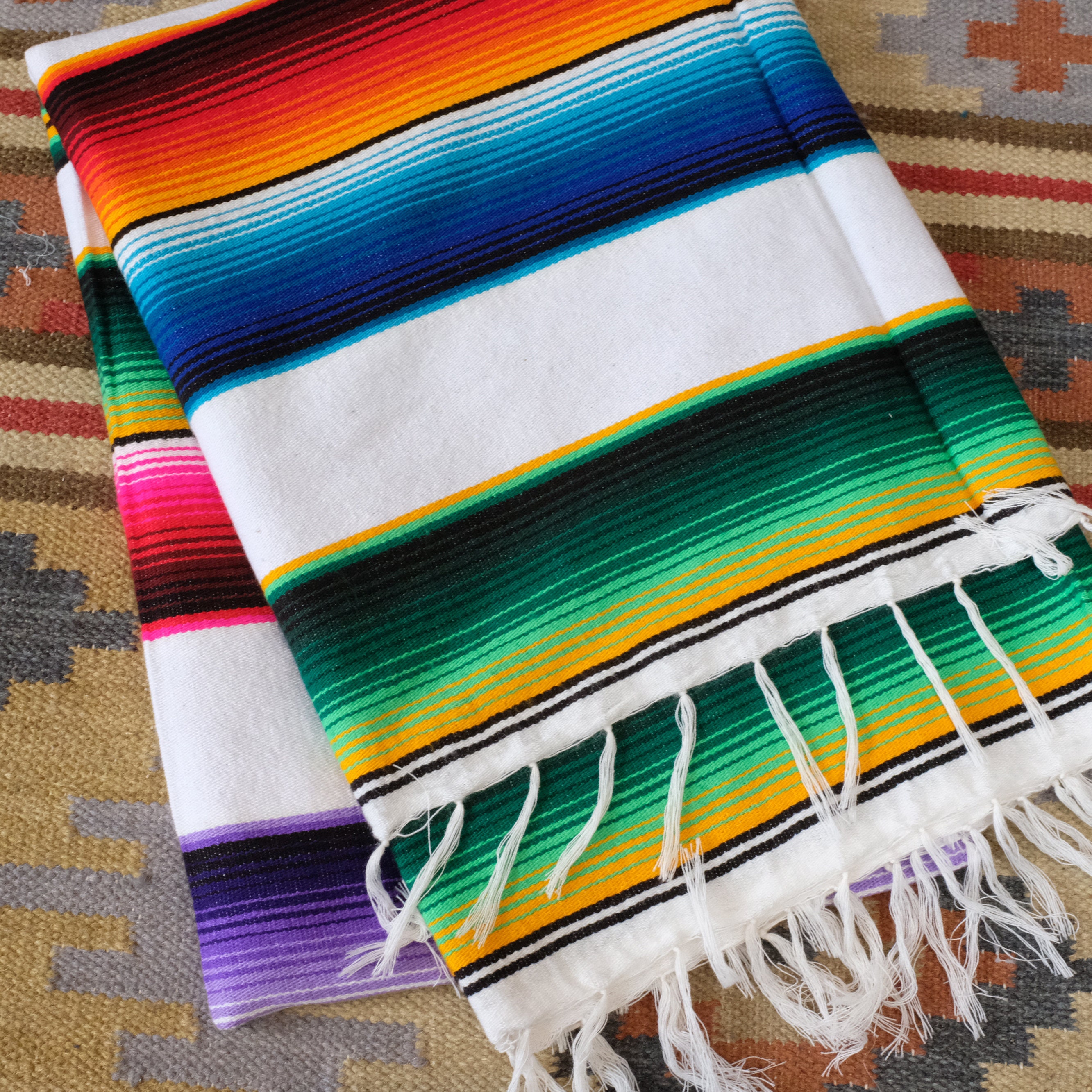 Mexican Serape Blanket - White - Etsy