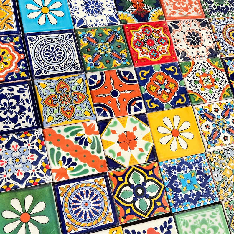 Mexican Tile Set of 36 Individual Tiles Large MILAGROS MIX image 3