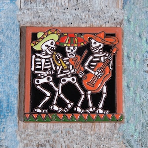 Mexican Tile Relief Skeleton Mariachi