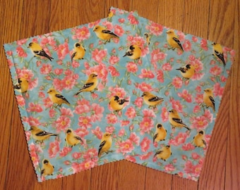 2-PACK of "Birds & Flowers" handmade catnip mats- 12" cat activity toy blankets