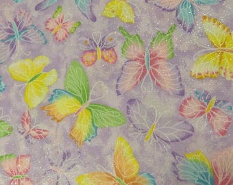 Purple glitter butterflies cotton quilt fabric- BTY- Choose length by the yard -  **FREE shipping from MA!**