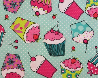 Cute cupcakes cotton quilting fabric- BTY- sold by the yard- FREE SHIPPING!