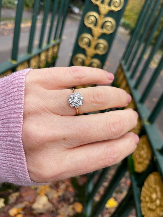 Antique Edwardian diamond daisy ring, independent… - image 7