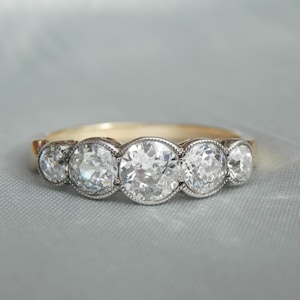 Antique diamond five stone ring, independent valuation, handmade Edwardian ring, 1.27ct old European cut diamonds, size O, US 7.25 sizeable