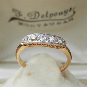 Antique Edwardian five stone diamond ring, independent appraisal, Old European cut diamonds, ring size O.5, US 7.5 sizeable