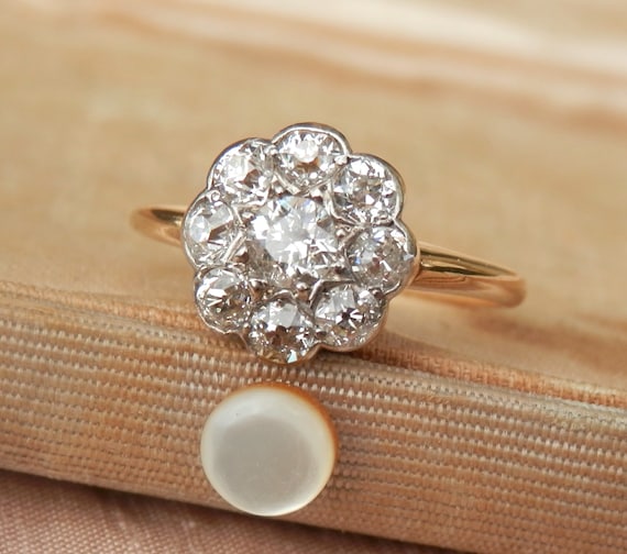 Antique Edwardian diamond daisy ring, independent… - image 1
